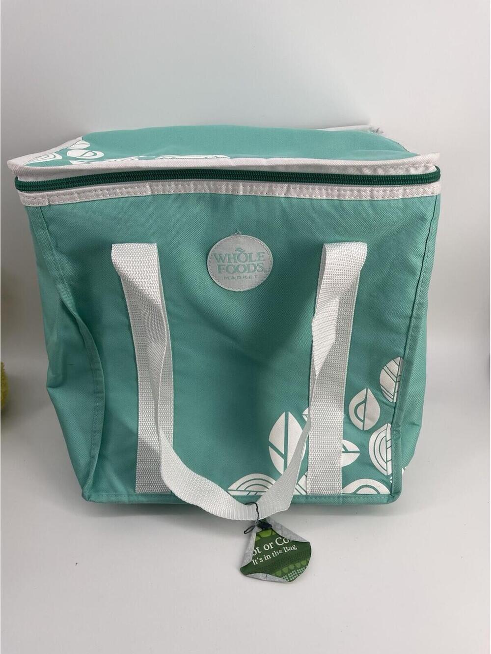 Whole Foods Market Insulated Cooler Lunch Bag‎ Mint Green White Zip Tote